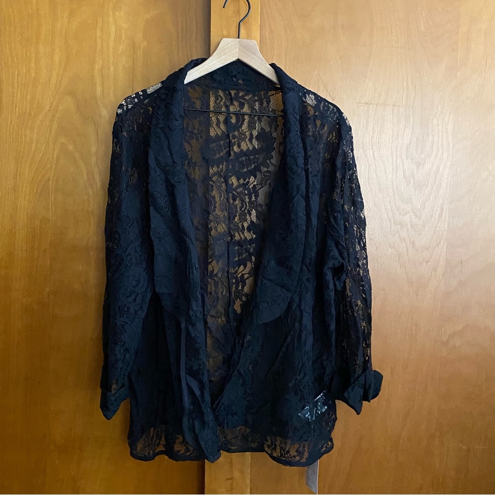 Emery Rose Black Lace Sheer Open Front Jacket 2XL